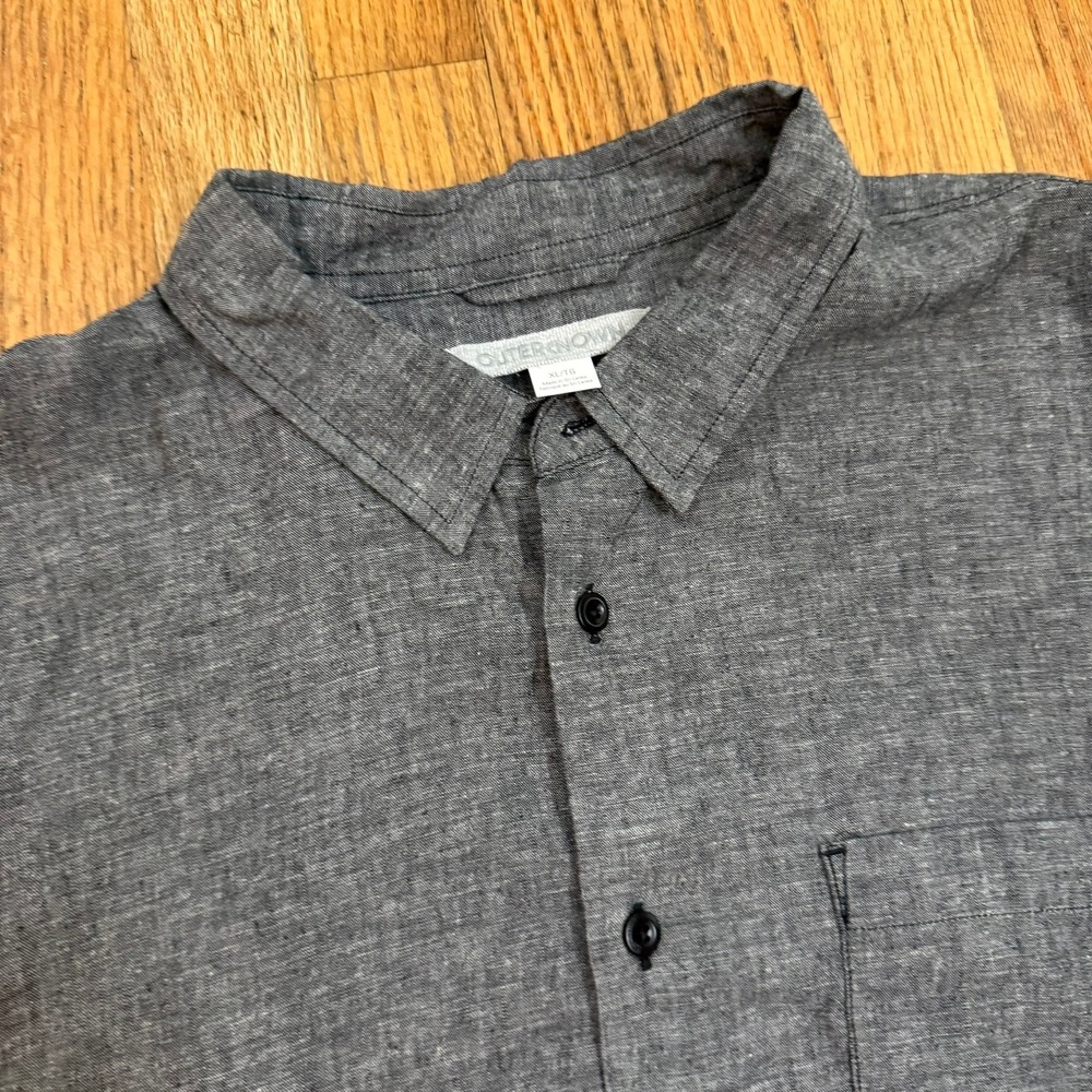 Outerknown Beachcomber Shirt Mens XL Grey Hemp Blend Chambray Button Down SS EUC